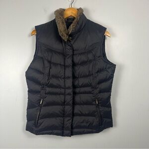 Eddie Bauer Goose Down Puffer Vest Faux Fur Collar Full Zip Women's Medium Black